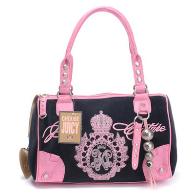 Juicy Couture Studded Velour Madge Handbag In Black-Pink