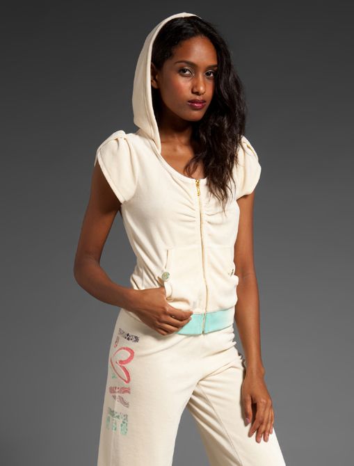 Juicy Couture Basic Velour Hoodie In Cream